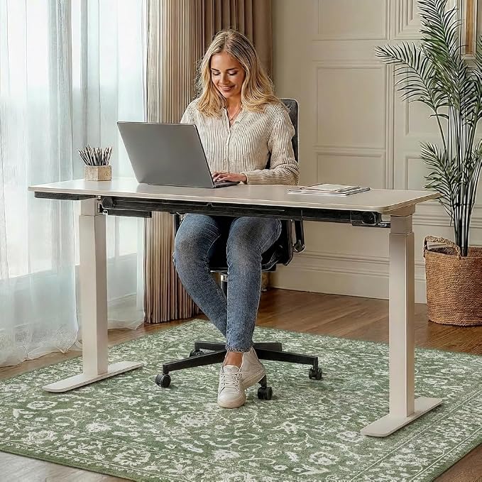 48"x72" Office Chair Mat for Hardwood Tile Floor, Under Desk Carpet Protector for Rolling Computer Chair Mat, Machine Washable Area Rug, Anti-Slip 1/5" Thick Low Pile Thin Vinyl Floor Mat, Sage