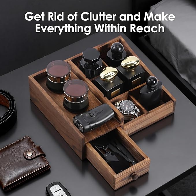 Organizer for Men,Bathroom Countertop Organizers,Perfume Organizer,Cologne Organizers,Bathroom Storage,Perfume Stand,Dresser Organizer,Gifts for Men,Dad Gifts,Adjustable Partition(Bourbon Brown)