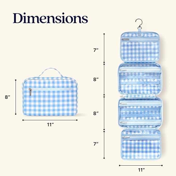 VANDEL Waterproof Hanging Toiletry Bag [TSA-Approved] Hanging Makeup Organizer Bag, Cosmetic Travel Bags for Women, Makeup Case Toiletries Organizer Hygiene Bathroom Shower Caddy - Blue Gingham