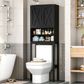 Vabches Over The Toilet Storage Cabinet, Bathroom Organizer with 2 Barn Doors, Farmhouse Space-Saving Toilet Rack with Adjustable Shelf,for Bathroom, Toilet, Laundry Room,Black