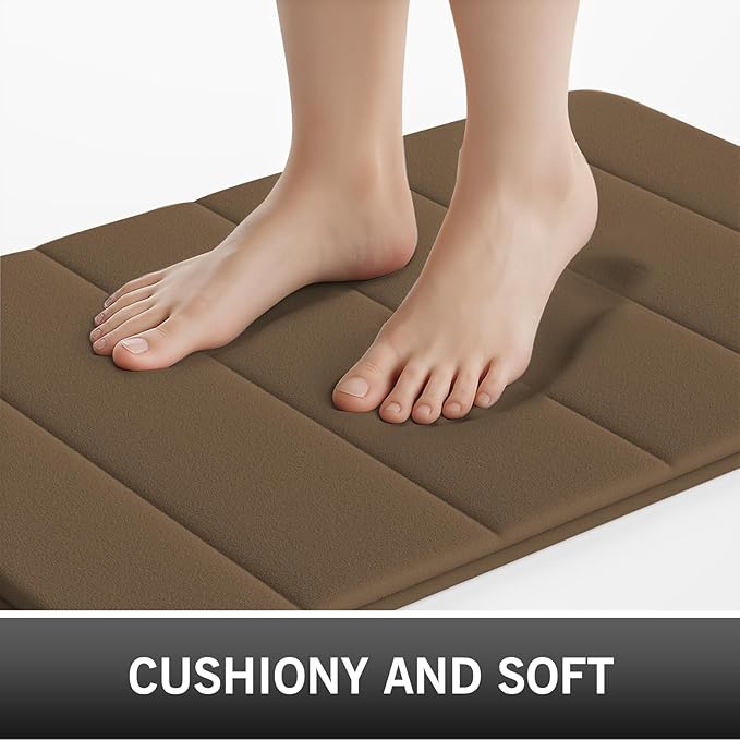 RUN HELIX Bathroom Rugs Set 2 Piece Memory Foam Bath Non-Slip Bath Mat,Washable Room Mats,Absorbent Shaggy Rugs Super Soft Kitchen Mats, Batroom Carpets for Bathroom,Tub,Shower Home Decor（Brown）