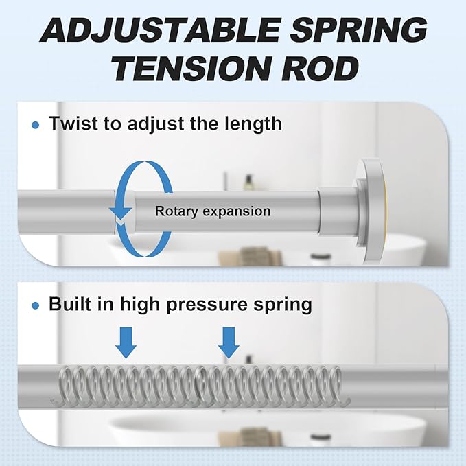 CorkLatta Silver Shower Curtain Rod 31 to 92 Inch,1 Inch Diameter Adjustable Spring Tension Stainless Steel Telescoping Rod,Easy Install,No Rust