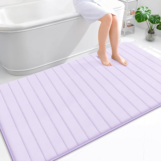 OLANLY Memory Foam Bath Mat 70x46, Super Soft Absorbent Bathroom Rugs, Quick Dry, Machine Washable Shower Floor Rugs, Bathmat Carpet, Bathroom Home Decor Accessories, Lavender