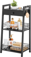 Gewudraw 3-Tier Ladder Shelf with Drawer, Bathroom Table Stand for Small Space, Standing Bathroom Shelves with Storage for Living Room Kitchen Bedroom, Organizer Shelf, Black