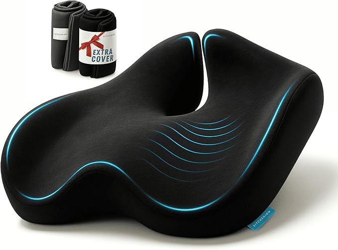 SitCushion Extra Large Memory Foam Seat Cushions for Office Chairs, Pressure Relief Seat Cushion for Tailbone Pain Relief, Sciatica & Back Pain, Ergonomic Office Chair Cushion for Long Sitting (Black)