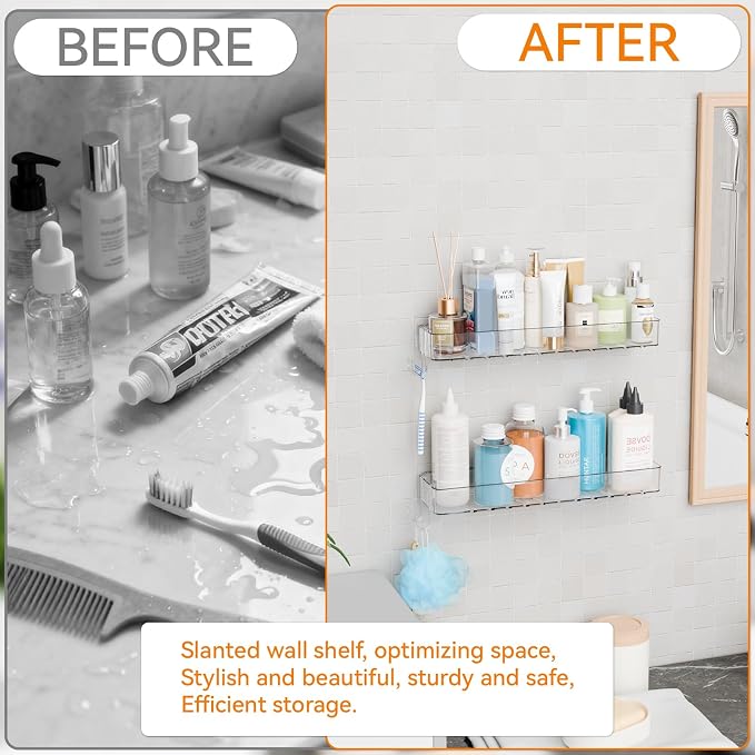 Yieach 2 Pack Clear in Shower Organizers,Adhesive Shower Caddy,No Rust Acrylic Shower Shelves & Storage Rack,Plastic Bathroom Shelves,Bathtub Storage Organizer,Shampoo,Conditioner Holder for Washroom