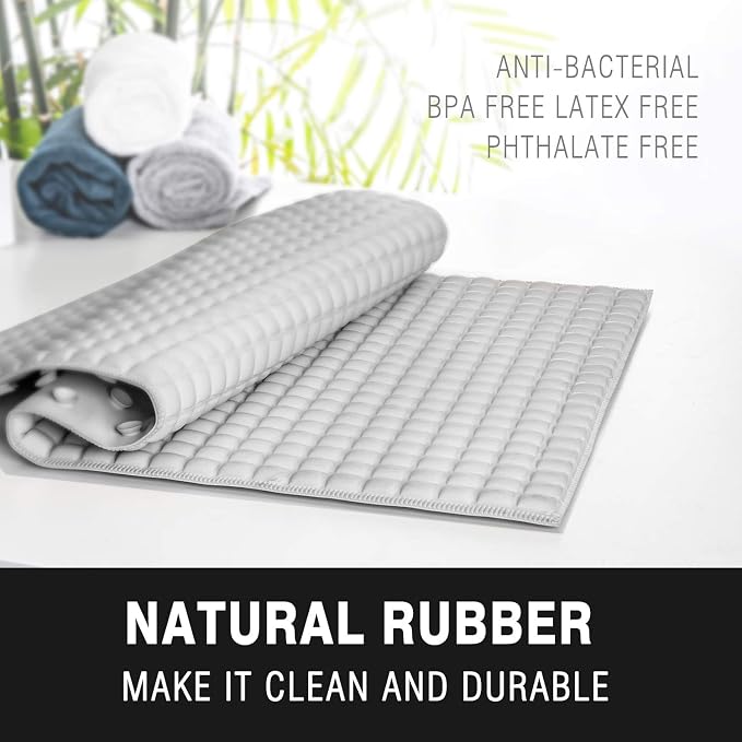 BOWERBIRD Premium Comfort & Safety Bathtub Mat: 800+ Air-Filled Cells for Cloud-Like Softness & Cushioned Support | Non-Slip Design for Sensitive Feet, Reduces Fatigue, Natural Rubber (Grey)