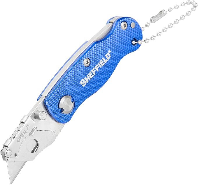 Sheffield Mini Box Cutter, Mini Utility Knife Aluminum Handle, Accepts Mini Utility Blades, Keychain Knife for Home, Office, Trades, and Warehouse