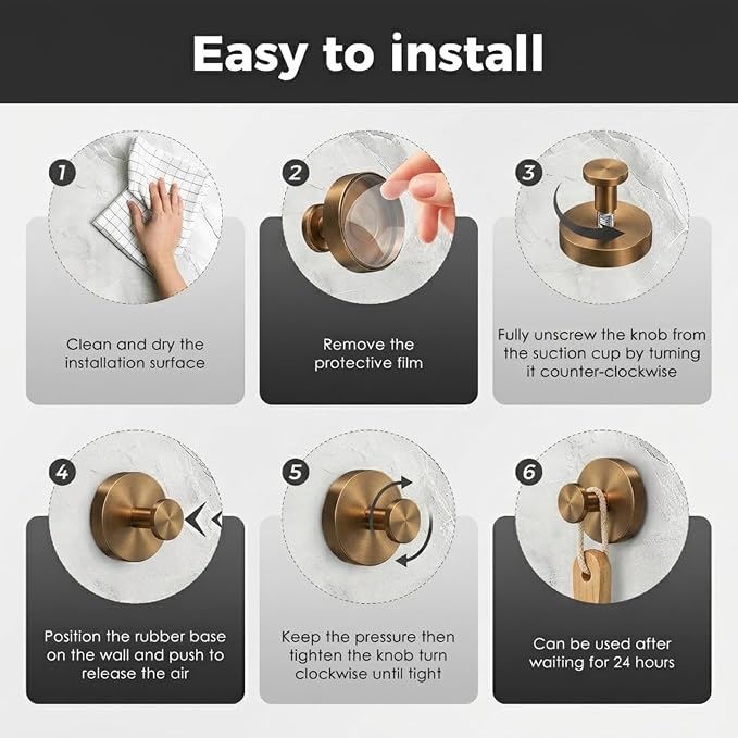 Shower Hooks for Inside Shower,Suction Cup Hooks for Glass Window,Removable Towel Hooks for Bathrooms,6 Packs(Bronze)