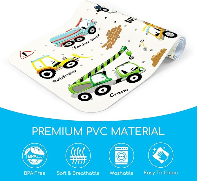 Baby Bath Mat for Tub, Non Slip Kids Bath Shower Mat, 40 X 16 Inch Large Bathtub Mat with Drain Holes and Suction Cups for Toddlers, Machine Washable and Waterproof (Excavator)