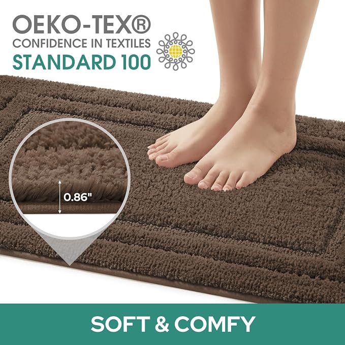 HOMEIDEAS Bathroom Rugs Sets 2 Piece, Super Soft and Absorbent Non Slip Microfiber U-Shaped Toilet Bath Mat Set (20"x32"+U20 x24, Brown)