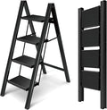 HillhutApex 4 Step Ladder, Lightweight Foldable 4 Step Stool with Anti-Slip Wide Pedal, 330lbs Capacity Aluminum Ladder for Household,Office,Garage(Black)