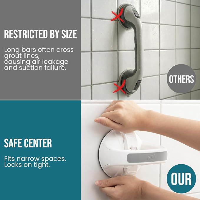 TAILI Grab Bars for Bathtubs and Showers,2 Pack Shower Handles for Elderly Suction,Shower Bar with Upgraded Rubber Suction Cups,Safety Grip for Senior, No Drilling Removable Waterproof, Grey
