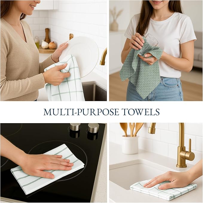 LANE LINEN Cotton Kitchen Towels Set, 6-Pack – Absorbent, Quick-Drying Dish Towels, 18" x 28", Premium Hand and Tea Towels - Olive