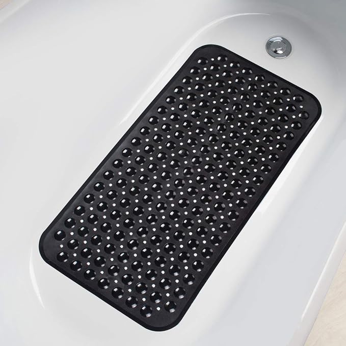 AmazerBath Bath Tub Mat, Medium Size 27.6 x 15 Inches Non-Slip Shower Mats with Suction Cups and Drain Holes, Bathtub Mats Bathroom Mats Machine Washable (Black)