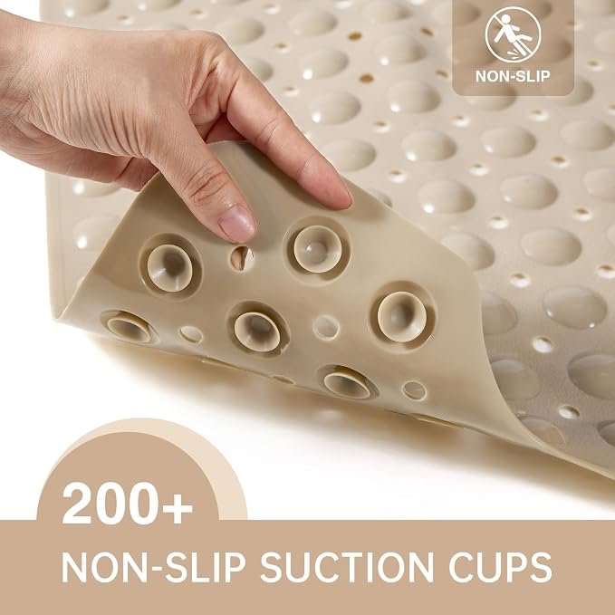 Wirhao Bathtub Mat Non Slip Shower Mat 39×16 Inches Bath Mat for Tub Machine Washable Tub Mat Large for Bathroom with Suction Cups and Drain Holes Brown