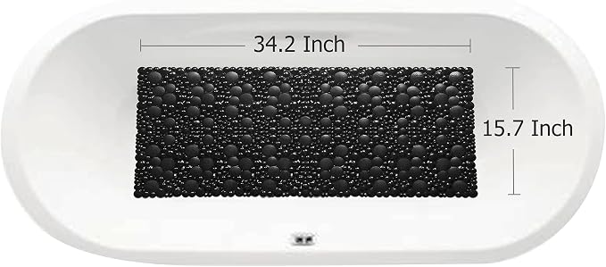 Extra Long Pebble Bath Tub Shower Mat 34.2 x 15.7, Bathmat Non-Slip with Suction Cups, Machine Washable, Bathroom Mats, Smooth/Non-Textured Surface Only (34.2" x 15.7", Black)