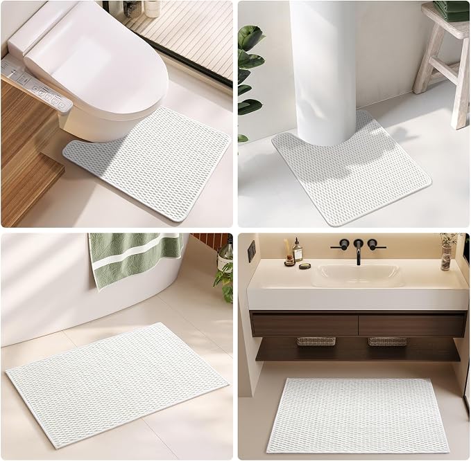 TYUU Bathroom Rugs Non Slip Washable, Super Absorbent Thin Bath Mat Small Quick Dry Low Pile Bathroom Rug, White 16"x24" / 1'4" x 2'