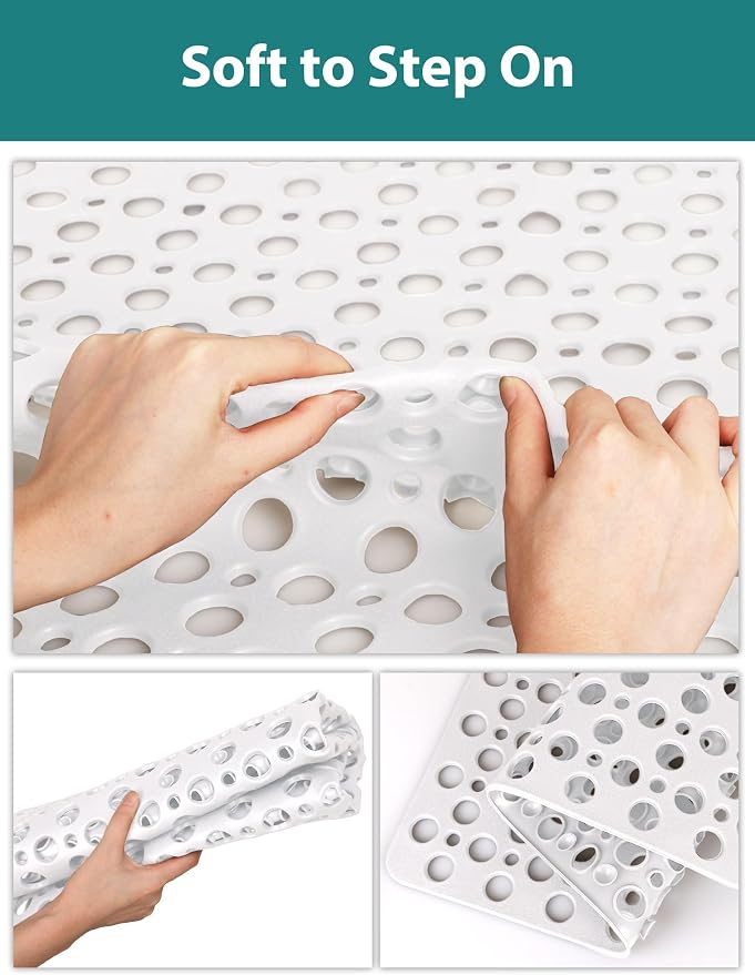 Extra Large Shower Mat, Yonala 47 x 32 Inch Non Slip Shower Mats for Inside Shower, Soft TPE Shower Floor Mat with Suction Cups and Drain Holes, Machine Washable Bathroom Shower Mat, Easy to Clean