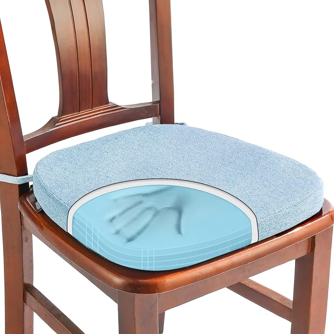 SINOSSO 1 Pack Memory Foam Chair Cushions for Dining Chair, Friendly Woven Fabric 16" U-Shape Comfortable Kitchen Chair Pad, Removable Slip Resistant Seat Cushion (1 Piece, Water Blue)
