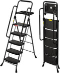 HBTower Step Ladder, 5 Step Ladder for Adults with Wide Anti-Slip Pedal, Step Stool Foldable with Handrails & Tool Tray, 330 Capacity for Home and Kitchen, Black