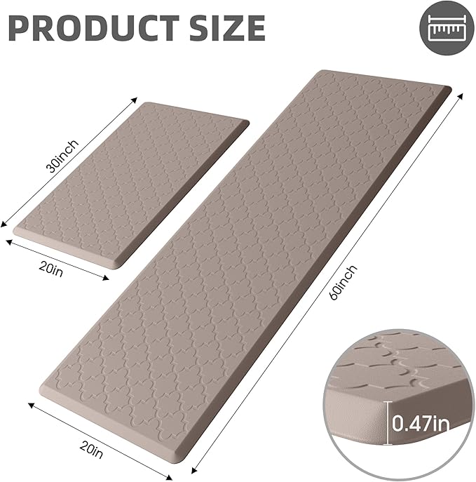 Kitchen Mats for Floor 2 Piece - Anti Fatigue Mats for Kitchen Floor - Non Slip Cushioned Rugs for Standing, Office, Sink, Laundry, Khaki