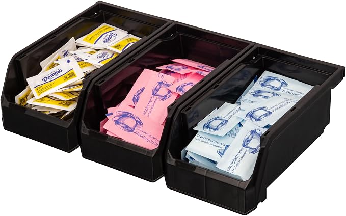 ReadySpace Plastic Containers for Organizing and Storage Bins for Drawers, Desks, Office Organization, and Garage, Stackable Bins, Small (3" x 7" x 4"), 12-Pack, Black