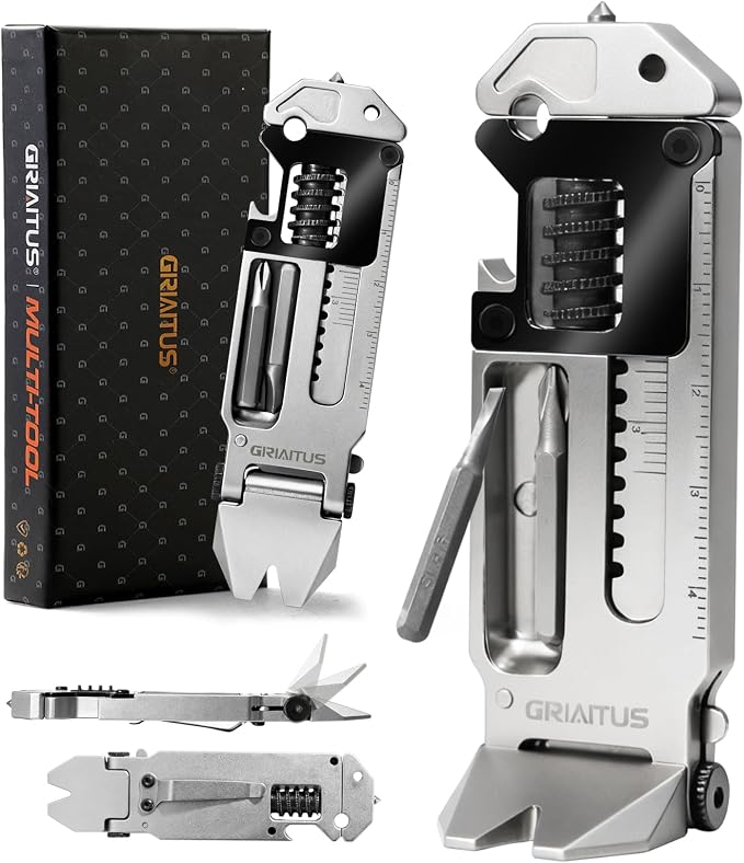 EDC Gear Pry Bar 7 in 1 Multitool with Keychain | Bottle Opener, Screwdriver & Wrenches, Ruler & Window Breaker, Nail Remover, Camping, Hiking, Outdoors, Everyday Carry