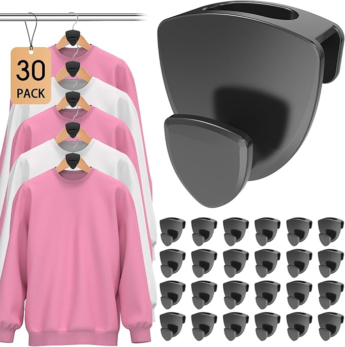 Latoxcaa Space Saving Hanger Hooks 30Pcs, Upgrade Heavy Duty Space Saver Hangers Connector Hooks for Clothes, Premium Hanging Closet Organizer for Dorm, Ganchos para Colgar Ropa, Black