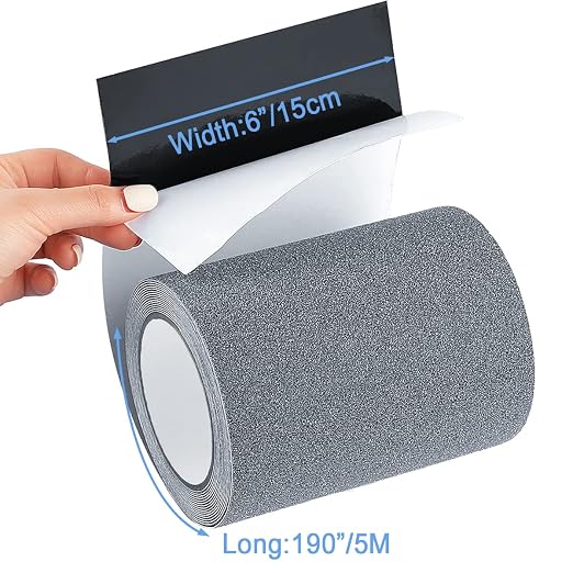 Yorwe Anti Slip Tape, High Traction, Strong Grip Abrasive, Not Easy Leaving Adhesive Residue, Indoor & Outdoor (6" Width x 190" Long, Gray)