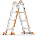 LEVELEVE Telescoping A Frame Ladder, 14FT Multi Position Ladder with Stabilizer Bar & Wheels,330 lbs Security Load for Stairs Home Indoor Outdoor Roof
