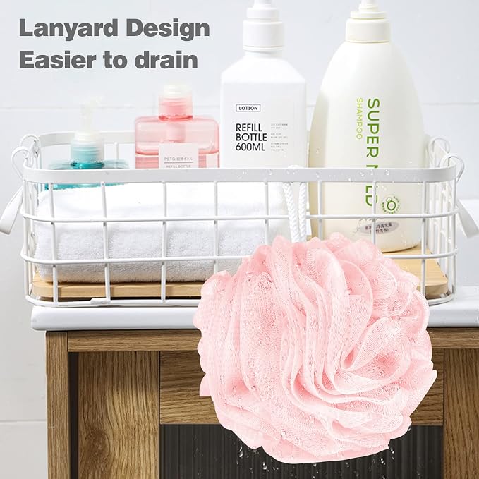 Fu Store Loofah Sponge Shower Loofahs 70g Bath Sponges Mesh Balls 4 Colors for Body Scrubber Exfoliator Wash Back Scrubbers Bathroom Men Women 4 Pack Cleaning Bathing Accessories Blue Beige Green Pink