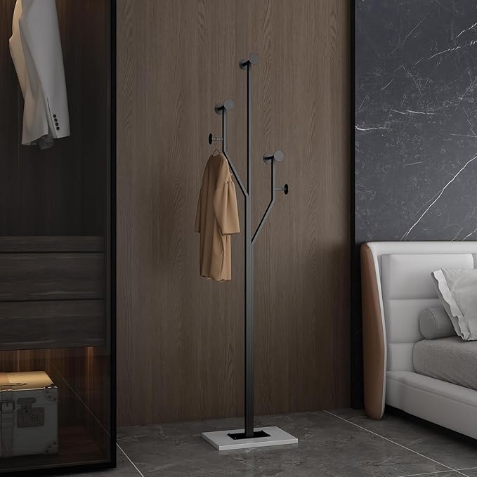 JIAYUEJU Heavy Duty Coat Rack Tree-shaped Metal Freestanding Coat Tree with Sturdy Marble Base Corner Coat Rack for Bedroom Entryway Hallway 14.96 x 10.24 x 68.9 Inches (Black)