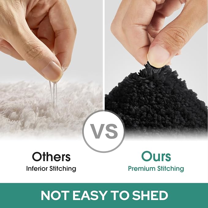 HOMEIDEAS Bathroom Rugs Sets 2 Piece, Super Soft and Absorbent Non Slip Microfiber U-Shaped Toilet Bath Mat Set (20"x32"+U20 x24, Black)