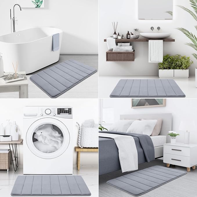 Buganda Memory Foam Bath Mat, 60" x 24", Ultra Soft and Non-Slip Bathroom Rugs, Water Absorbent and Machine Washable Bath Rug Runner for Bathroom, Shower, and Tub, Medium Grey