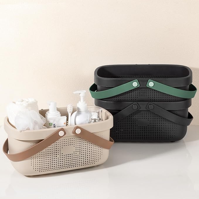 JiatuA Plastic Storage Basket with Handle Portable Shower Caddy Tote Organizer Basket Bin for Bathroom Kitchen Dorm Room Bedroom, Black