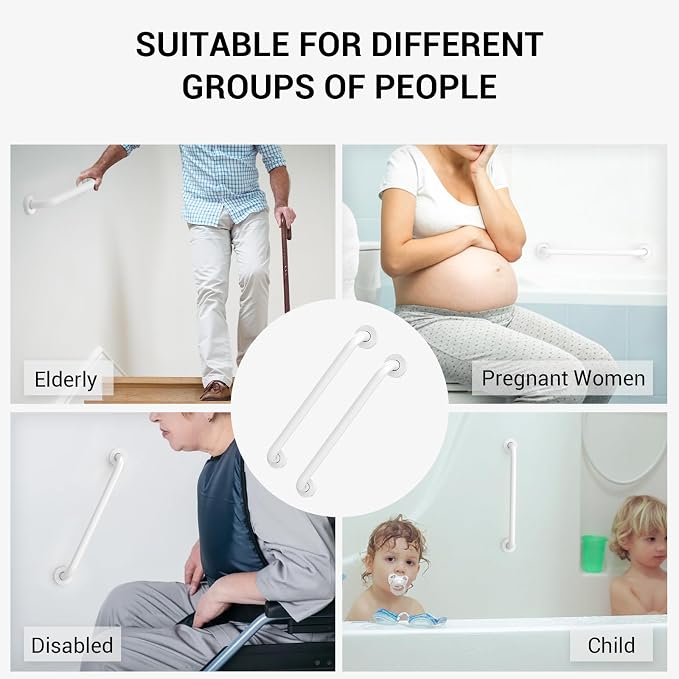 12 Inch Grab Bars for Wall White, Safety Shower Grab Bars for Seniors Elderly Handicapped, Handicap Grab Bars for Shower with Concealed Screws, Tesuchan
