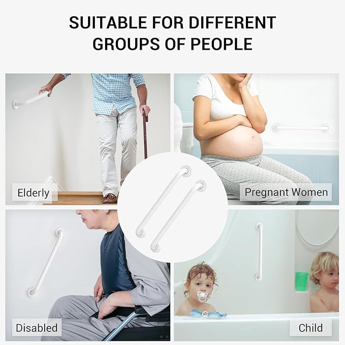 16 Inch Grab Bars for Wall White, Safety Shower Grab Bars for Seniors Elderly Handicapped, Handicap Grab Bars for Shower with Concealed Screws, Tesuchan