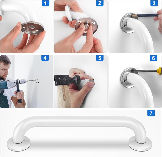 2 Pack Shower Grab Bar, Stainless Steel Bathroom Grab Bar, Grab Bars for Handicap Elderly Seniors Bathroom Safety Grab Bar (12 Inch，White)