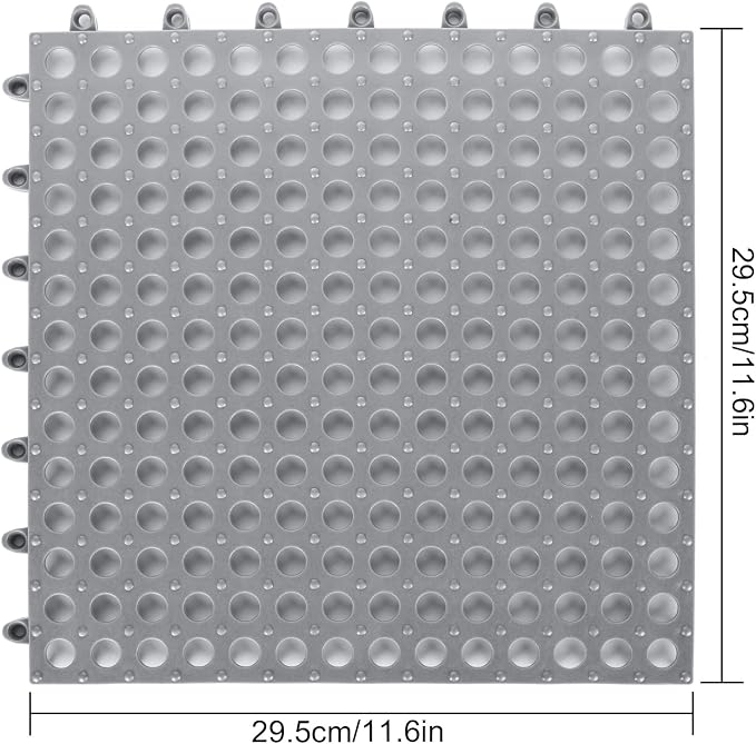 12 Pack 11.8" x 11.8" Interlocking Floor Tiles with Drain Holes Soft PVC Non Slip Shower Floor Mat Modular Interlocking Cushion Mat for Drain, Pool, Patio, Balcony, Kennel, Poultry, Floor Grid, Grey