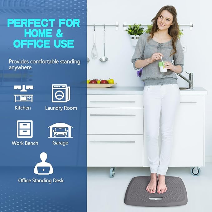 3/4 inch Anti Fatigue Comfort Standing Mat, Portable Office Standing Desk Pad, Non Slip Kitchen Mat, Built-in Handle with Massage Points Comfort Floor Mat (Gray, 17" x 22")