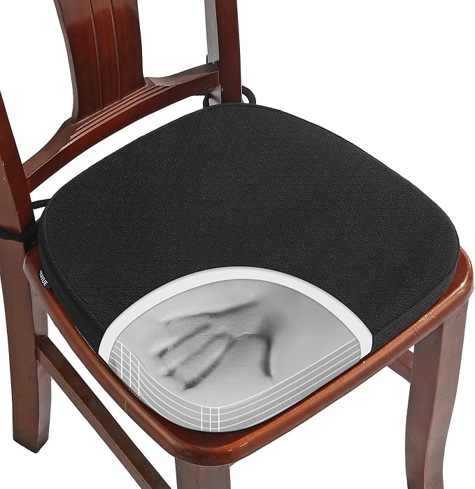BUYUE Luxury 100% Pure Memory Foam Chair Cushion 1 Pack, Jacquard 16" U-Shape Comfortable Dining Chair Pad, Removable Slip Resistant Kitchen Chair Seat Cushion, (1 piece, Black)