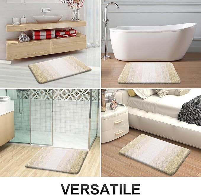 OLANLY Bathroom Runner Rugs Mat 47x24, Extra Soft Absorbent Microfiber Bath Rugs, Rubber Backing, Quick Dry, Washable Long Bath Mats for Bathroom, Tub and Shower, Home Decor Accessories, Light Beige