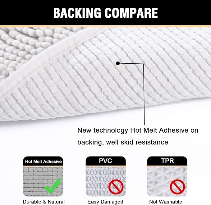 H.VERSAILTEX Pure White Bath Mat Bathroom Rug Bath Rugs for Bathroom Non Slip Bath Mats Extra Thick Chenille Rug 17" x 24" Absorbent Soft Shaggy Washable Dry Fast Plush Rugs for Bathtubs