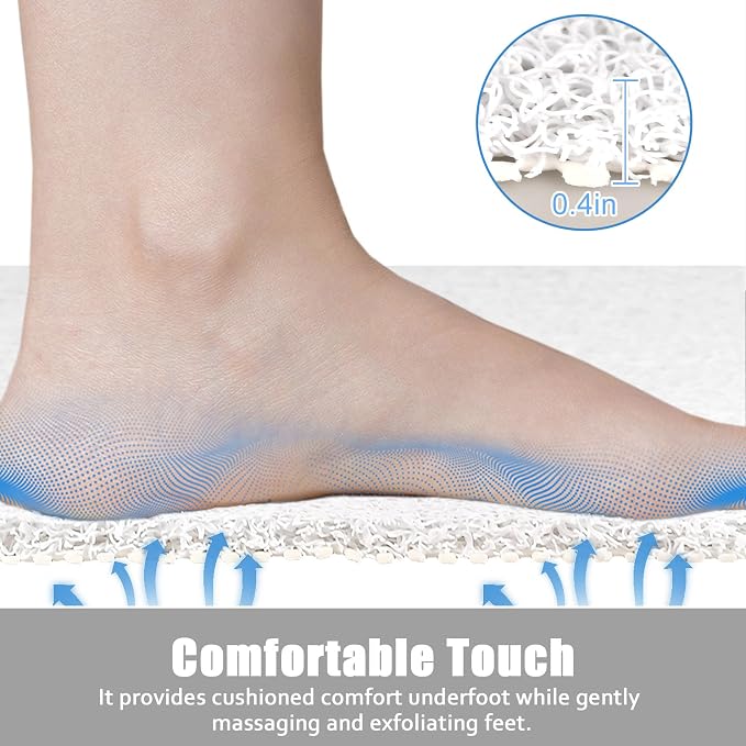 Square Shower Mat Non Slip: 27x27 Inch Extra Large Shower Floor Mat with Drain Hole in Middle, PVC Loofah Massage Anti Slip Shower Mats for Inside Shower, Super Soft and Comfortable, Quick Drying