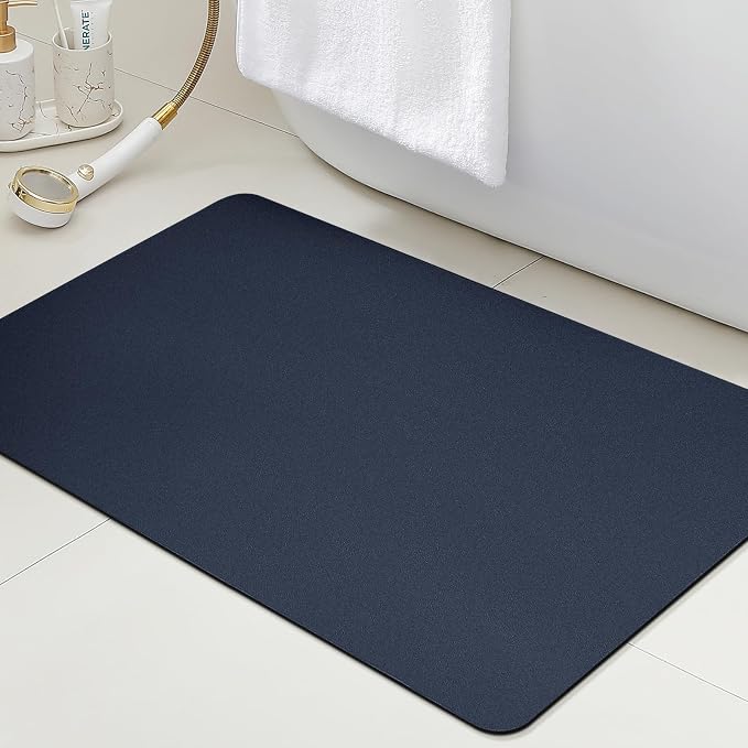 ACCUMTEK Non Slip Bath Mat, Thin Bathroom Rugs Fit Under Door, Quick Dry Bath Mats, Machine Washable Bath Rugs for Bathroom, Bathtub & Kitchen, Bathtub, Dark Blue/Solid/36 x24