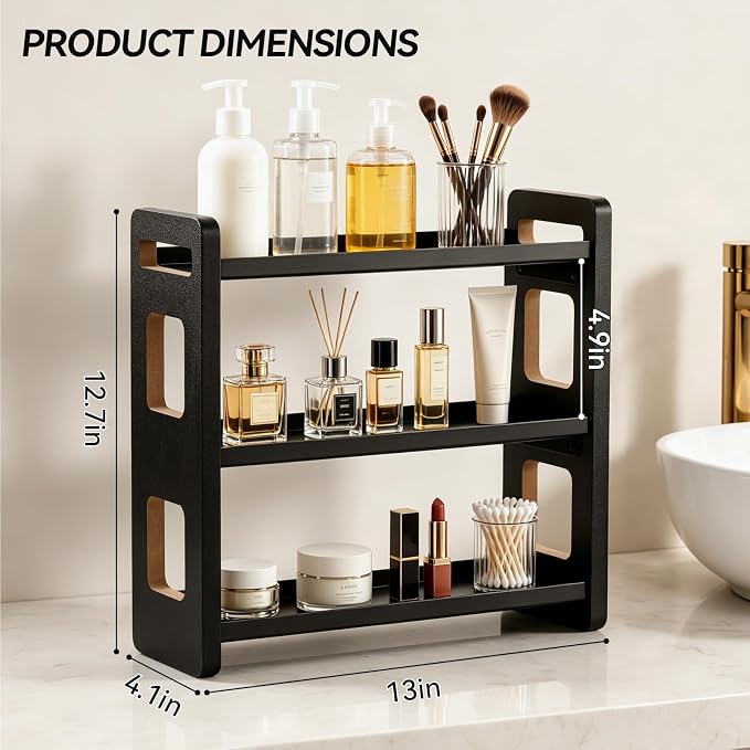 3-Tier Black Bathroom Countertop Organizers and Storage, Vanity Bathroom Sink Organizer Shelf for Skin Care Makeup Cologne and Perfume, Kitchen Countertop Spice Rack Organizer