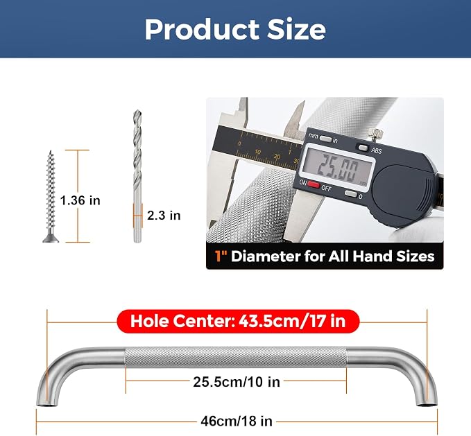 18 Inch Grab Bars for Shower, Stainless Steel Safety Handicap Grab Bars for Bathroom, Anti-Slip Shower Handle, Wall Mounted (2 Pack, Brushed Nickel)