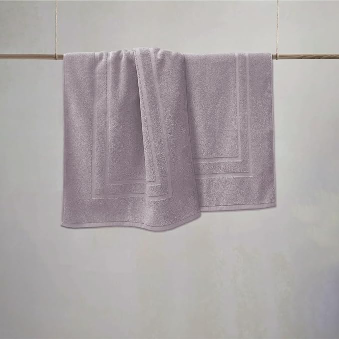 Feather & Stitch 2 Piece Towel Like Bath Mats (30x21 Inch) 100% Cotton Terry Bath Mats, Bathroom Shower Floor Mats [NOT A Bathroom Rug], Soft Absorbent Washable Mats- Taupe