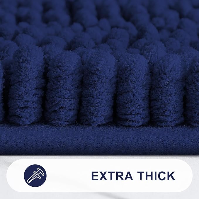 Grandaily Chenille Striped Bathroom Rugs 40x32, Extra Thick and Absorbent Bath Mats, Non-Slip Soft Plush Shaggy Shower Carpet, Machine Wash Dry, Bath Rug for Bathroom, Navy